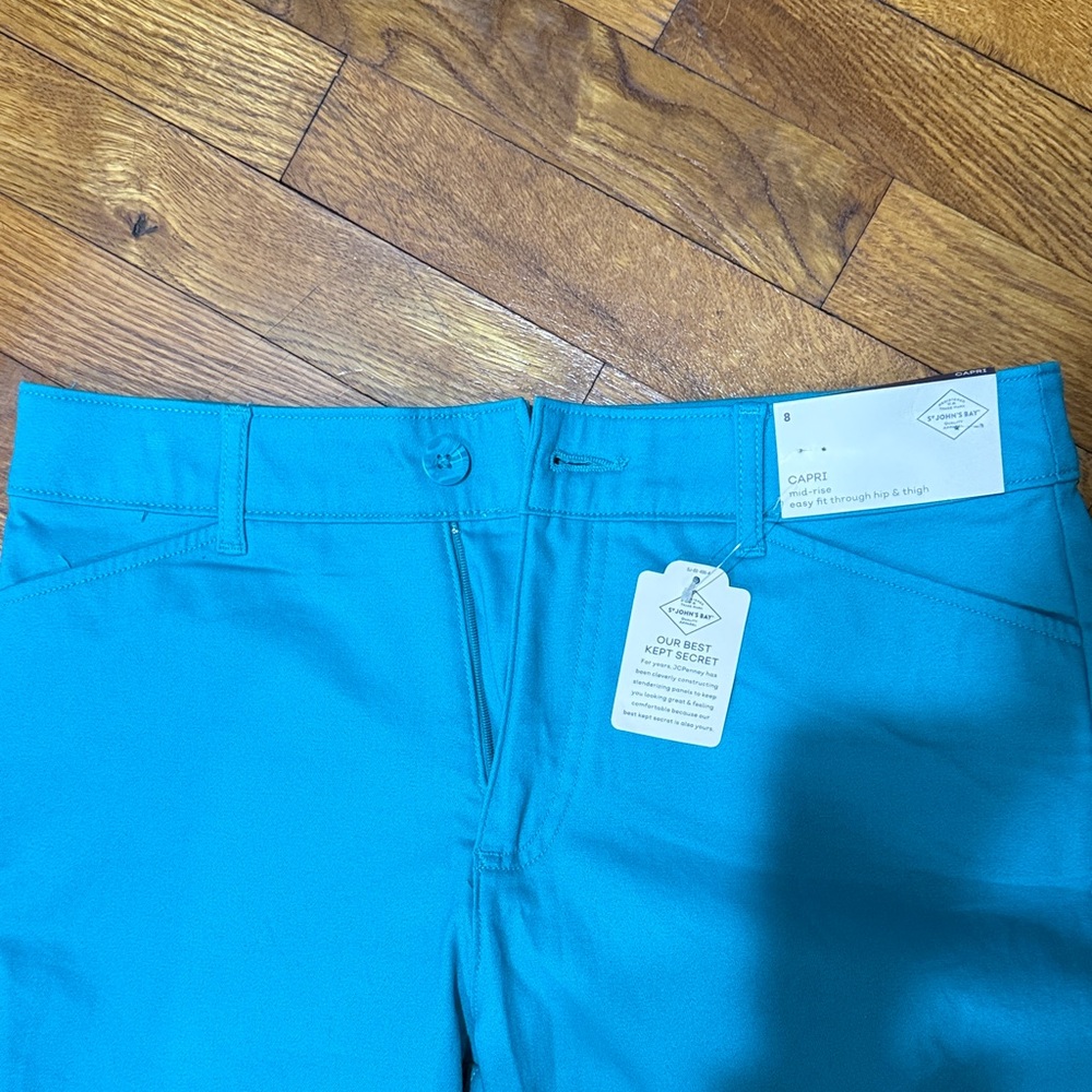 St. John's Bay Bright Turquoise Stretch Chino Capris - Picture 2 of 5